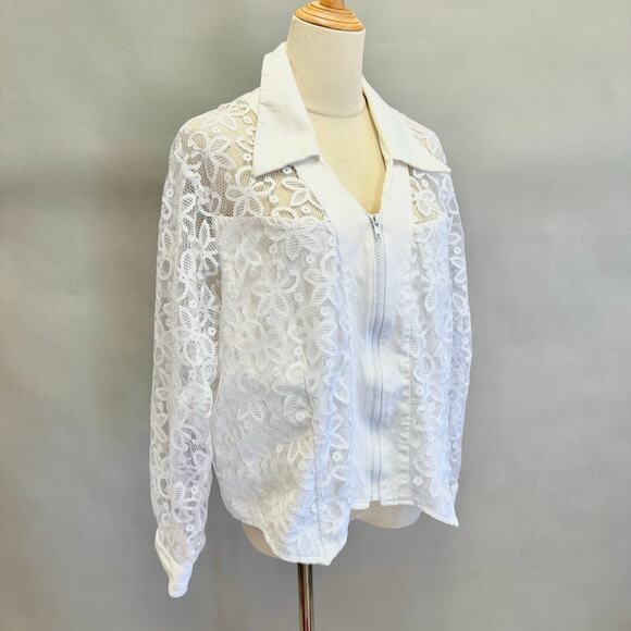 Vintage 90s Banjo poplin and lace western zip up shirt size 1X - Picture 7 of 15